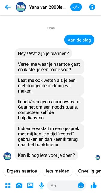 Een impressie van de chatbot, die de gebruiker zelf enkele antwoordmogelijkheden geeft.