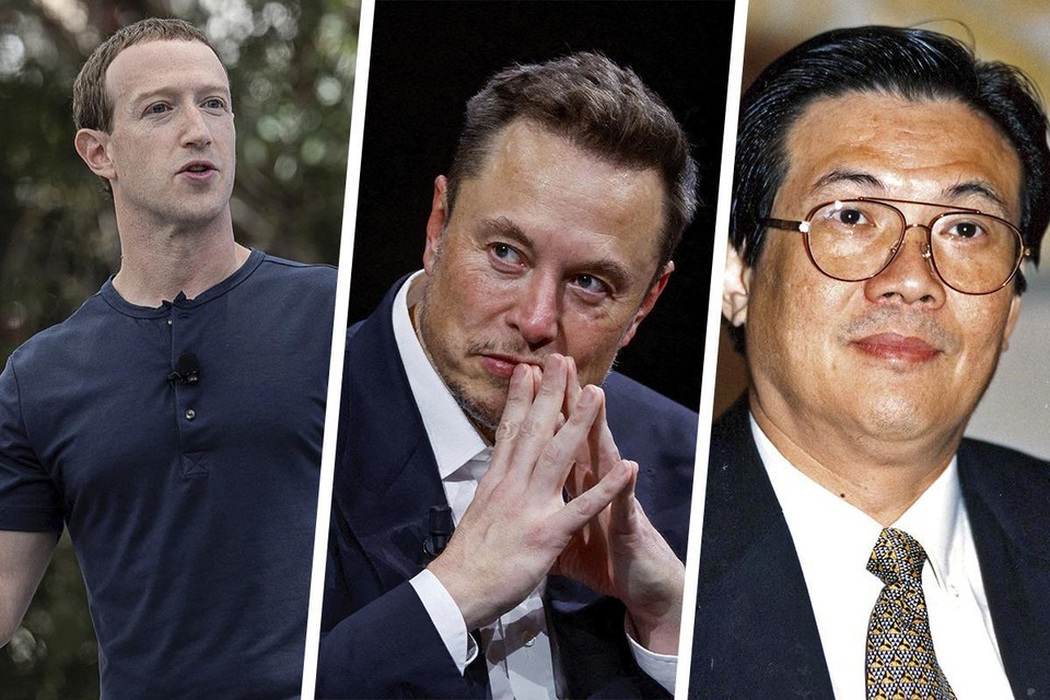 Van links naar rechts: Meta-topman Mark Zuckerberg, tech-ondernemer Elon Musk en zakenmagnaat Prajogo Pangestu.