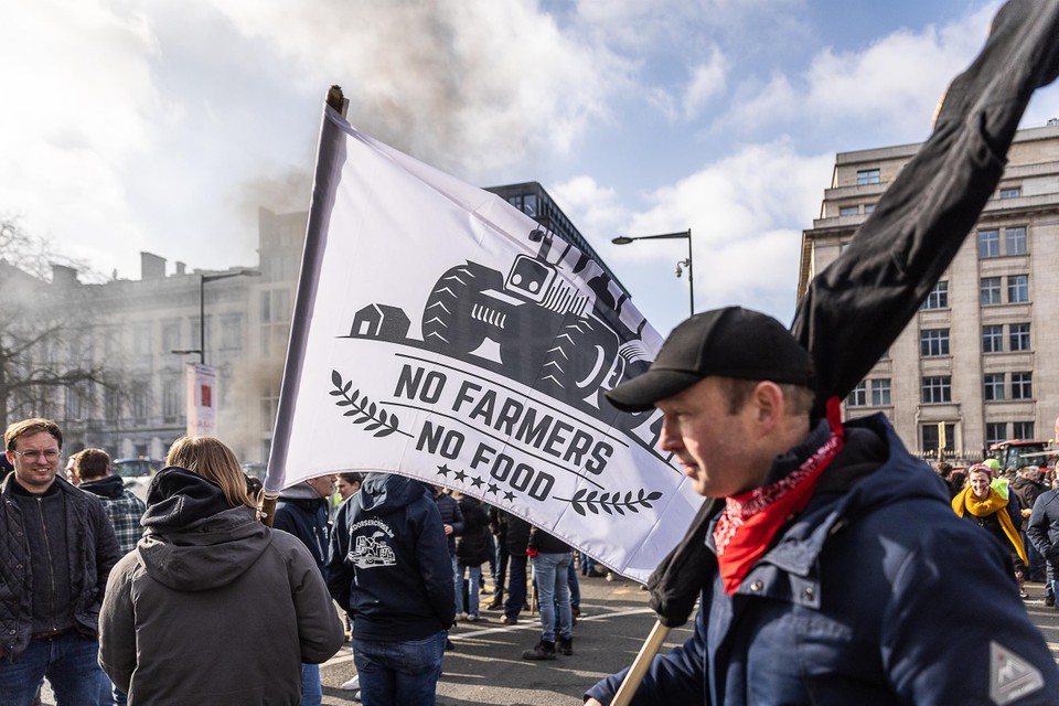 Protesterende landbouwers in Brussel.