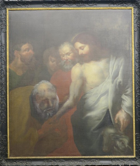 De ongelovige Thomas - althans zo werd gedacht - met het mismeesterd hoofd. Let ook op de misvormde onderarm van Christus. Van sleutels is hier geen sprake. Foto rr