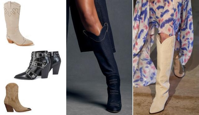 Beige, hoge laarzen - 249,95 euro - Fred de la Bretonière, zwarte enkellaarsjes met hak - 185 euro - The Kooples, lichtbruine laarsjes met hak - 157,95 euro - Sacha/ vlnr: Brandon Maxwell en Isabel Marant -