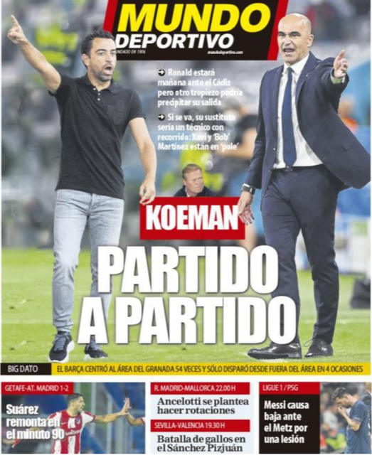 Xavi en Martinez delen de voorpagina van de Spaanse krant Mundo Deportivo. 