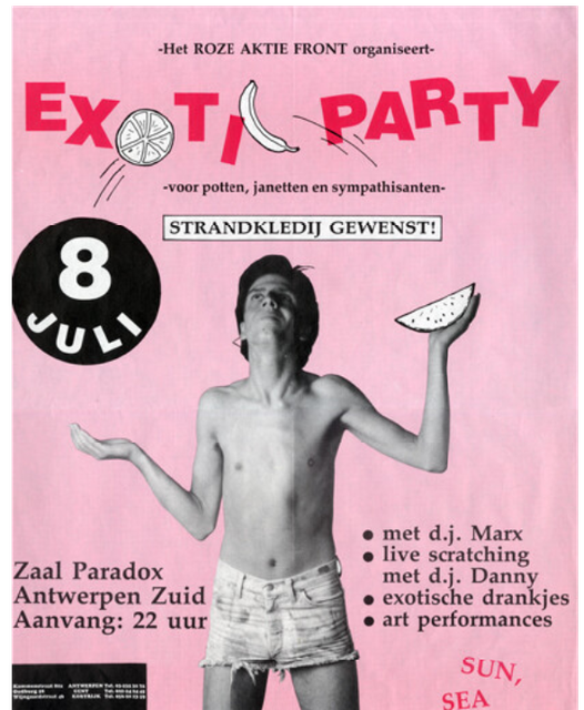 Affiche voor een gay party in Paradox in 1989 