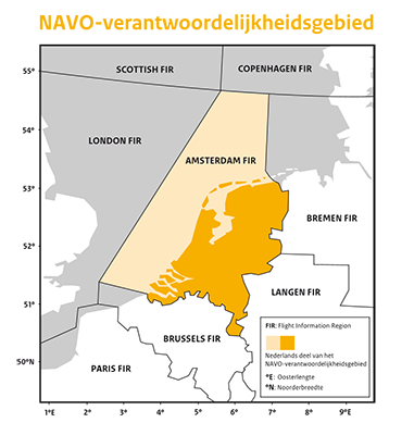 Het Nederlandse verantwoordelijkheidsgebied in het oranje.