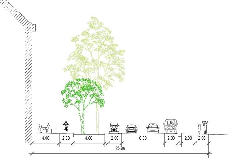 Een tekening van de indeling van de nieuwe Lakborslei. 