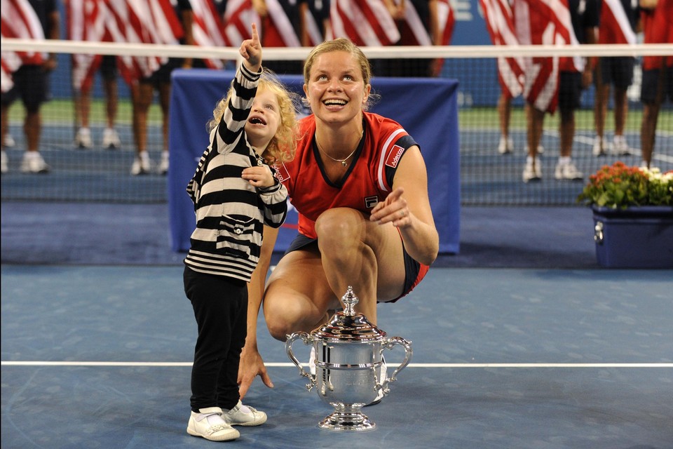 Kim Clijsters en dochter Jada stralen na haar zege op de US Open 2009.