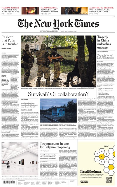 Het KMSKA op de voorpagina van The New York Times (internationale editie, 23 september). 