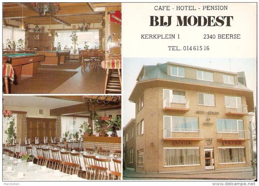 Een postkaartje uit de jaren zeventig toont hoe café-hotel Bij Modest in Beerse er toen uitzag. 