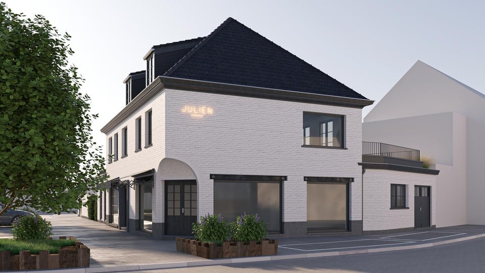 Zo zal de oude slagerij worden omgebouwd tot food store Julien, met nieuwe materialen maar met respect voor de rustieke sfeer van het Kerkplein. Naar oud-Kempische traditie komt de toegangsdeur zelfs opnieuw op de hoek te liggen.