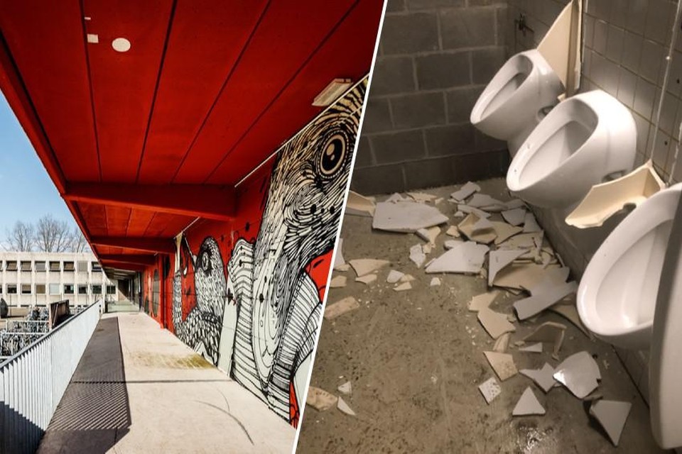 Ooggetuigen verklaarden dat ze zagen hoe twee personen de tussenschotten in de toiletten kapot trapten.