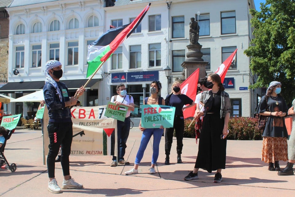 Op de Veemarkt werd een solidariteitsactie georganiseerd voor Palestina.