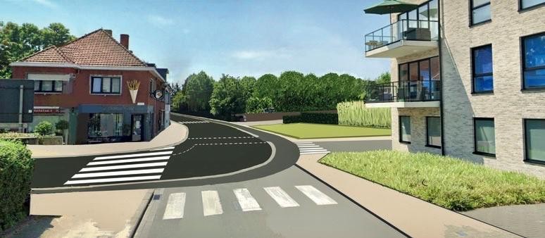 Het kruispunt van de Sint-Amandsesteenweg met de Dulftstraat en de Absveldstraat zal er na de werken helemaal anders uitzien.