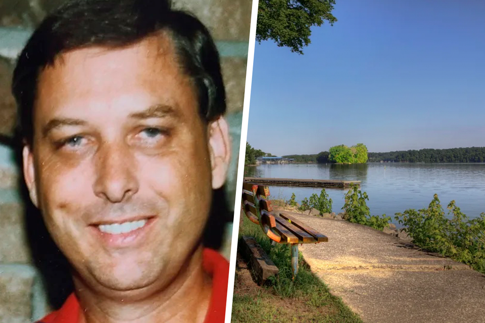 Het lichaam van Roger Parham (links) werd gevonden in een meer in Kentucky (rechts).