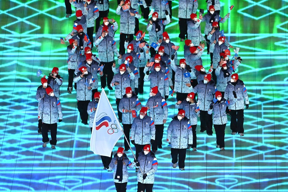 Rusland op de Winterspelen van Peking 2022. Nadien viel Rusland Oekraïne binnen. 