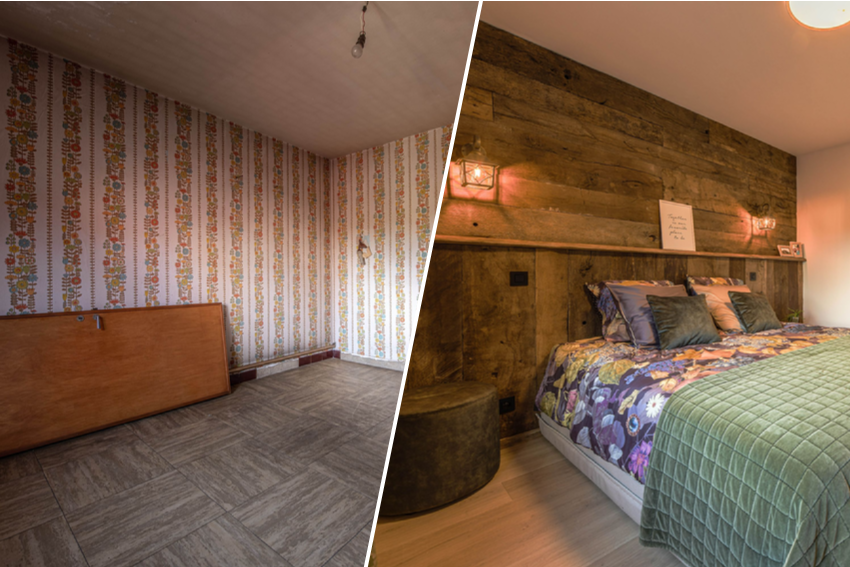 Slaapkamer van Didier en Melanie: voor en na. 