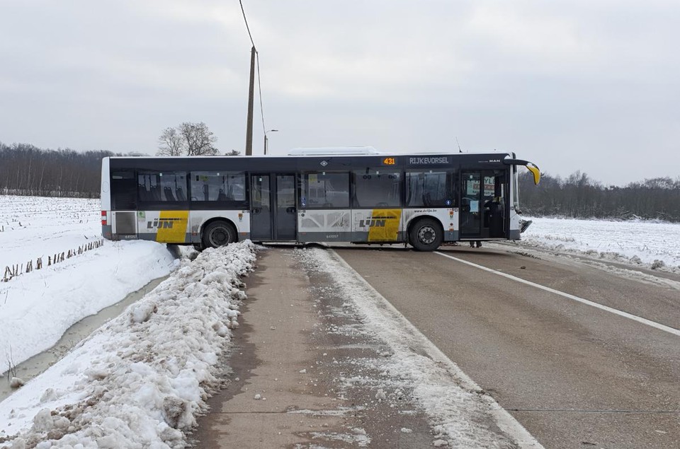 De bus van de lijn 431 tussen Turnhout en Rijkevorsel kwam met de achterkant in de berm terecht.