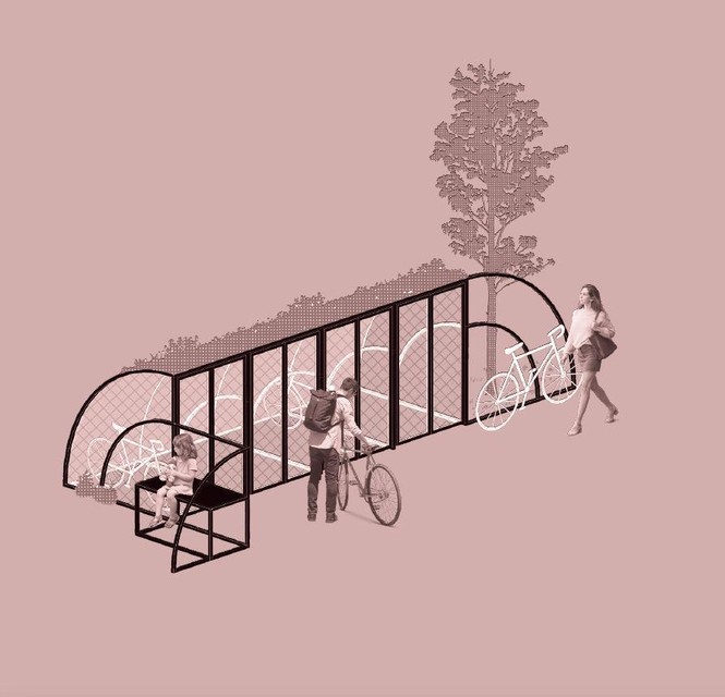 Een ontwerp van een fietsenstalling.
