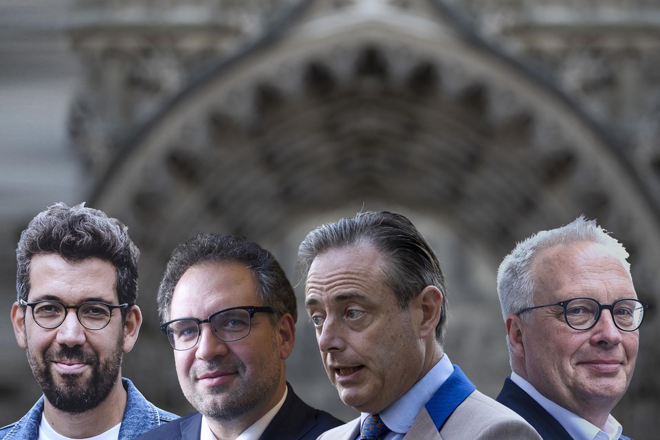 Imade Annouri, Koen Kennis, Bart De Wever en Peter Mertens.
