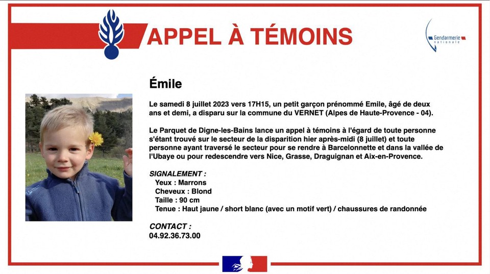 Een opsporingsbericht van Emile door de Franse autoriteiten.
