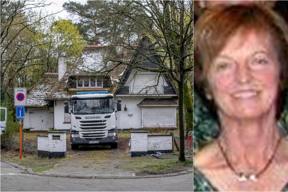 Links: de civiele bescherming kwam ter plaatse om schermen rond de woning te plaatsen zodat niemand een glimp van de reconstructie kon opvangen. Rechts: slachtoffer Christine Verbeiren.