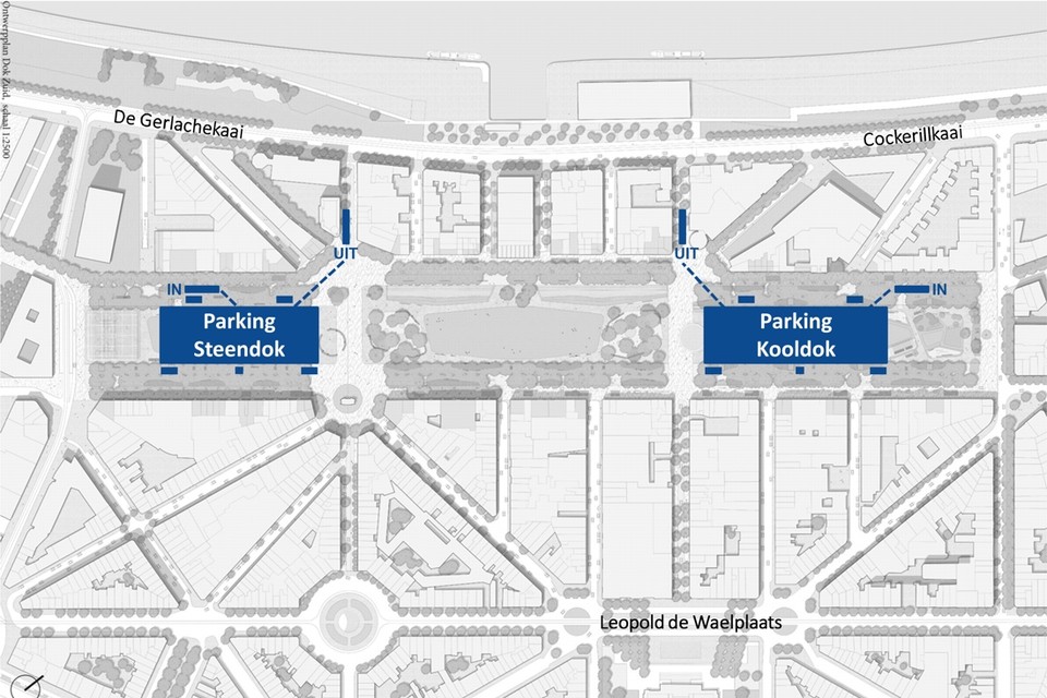 De ligging van de parkings. 