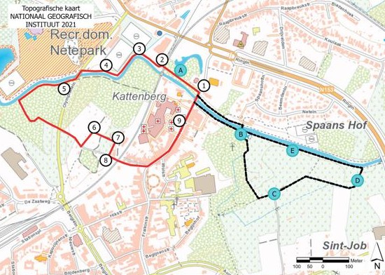 De oude kaart van Van Deventer met in de bovenhoek de afbeelding van de nieuwe wandeling.
