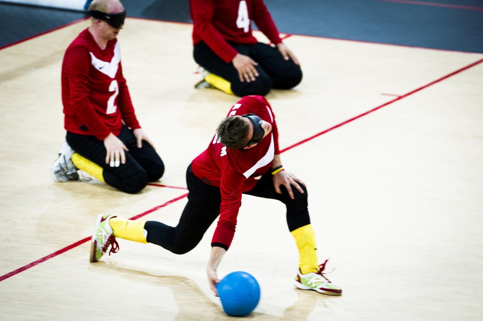 Actiebeeld van tijdens het goalball