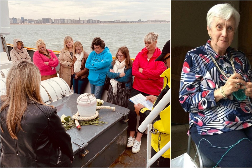 Enkele personeelsleden van Orelia Ten Berge namen op zee afscheid van Viviane (rechts).