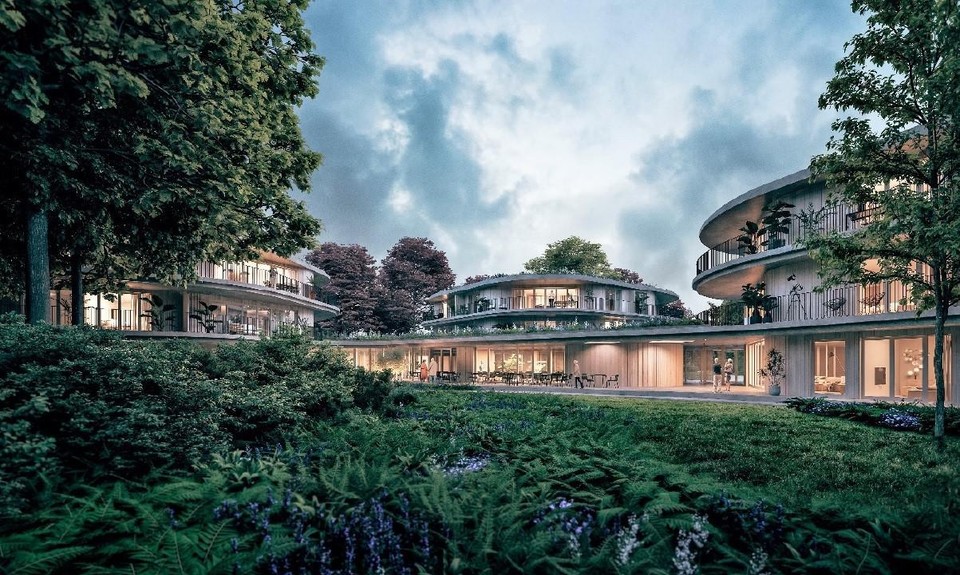 Een impressie van residentie Centenair ter hoogte van de boszone die blijft.