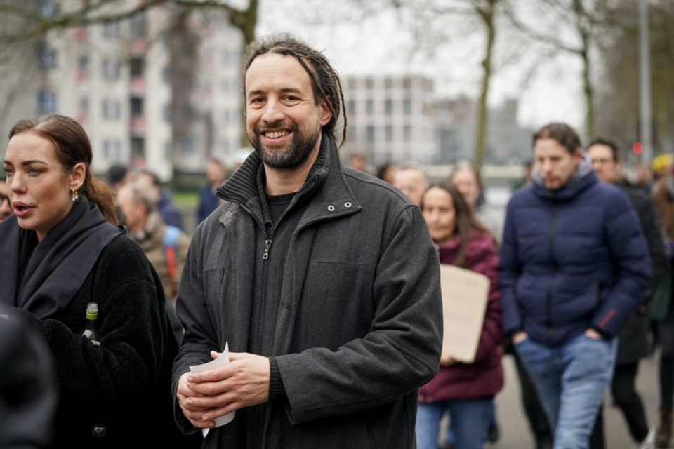 Willem Engel bij een demonstratie tegen de coronamaatregelen in 2020. 