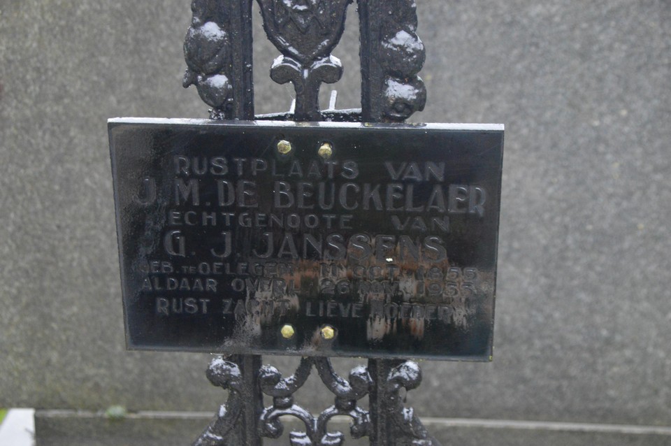 Het gietijzeren kruis van de familie De Beuckelaer in Oelegem. 