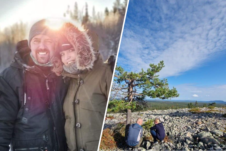 Ruben en zijn zoon Jarne strooiden vrijdag de assen van Loes uit op drie plekken in de Finse natuur, zoals hier op de berg Lampivaara.