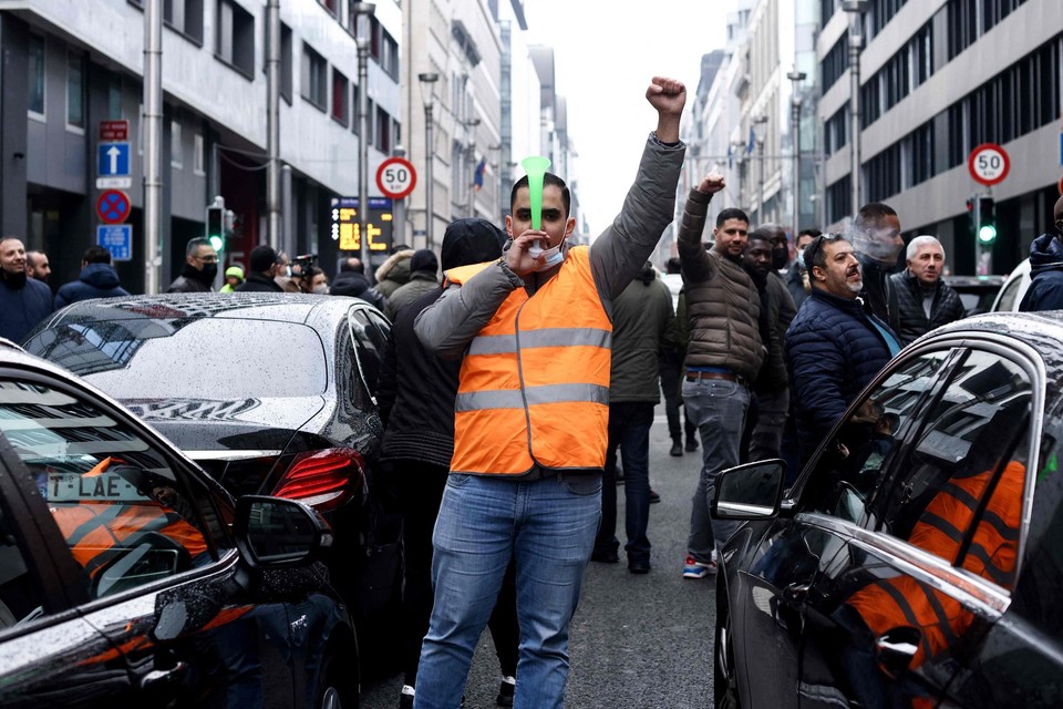 Archiefbeeld van een eerdere betoging van Uber-chauffeurs in Brussel. 