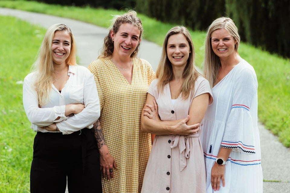 Het team van Praktijk aan de Dijle met Marie Caby, Sabrina Van Aken, Alexandra Owens en Julie Cools.