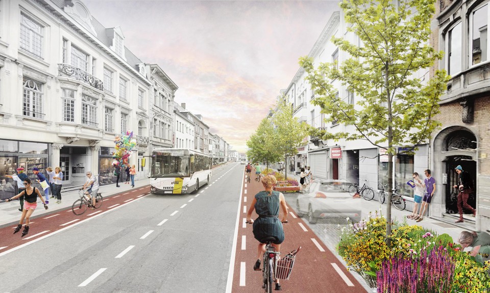 Van de Hendrik Consciencestraat maakt de stad een verkeeras die alleen bestemd is voor bussen, fietsers en bestemmingsverkeer. 