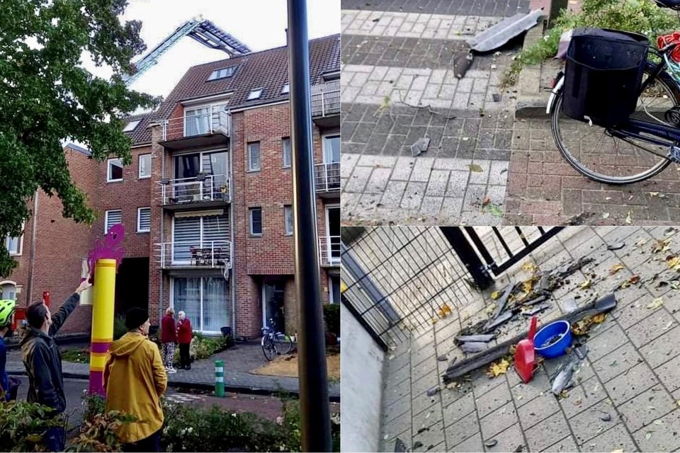 De mini-windhoos zorgde voor aardig wat schade in de Lakenmakersstraat.