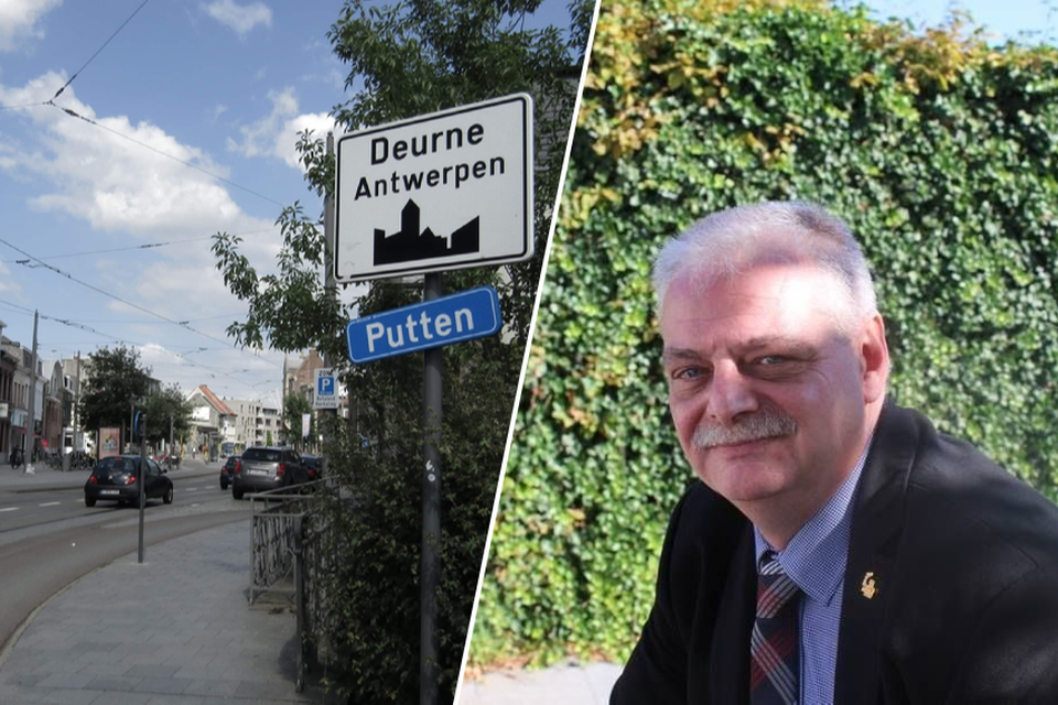 Links: De Turnhoutsebaan in Deurne met het verkeersbord van N-VA Deurne. Rechts: Jan Van Wesembeeck, voorzitter van Vlaams Belang Deurne 