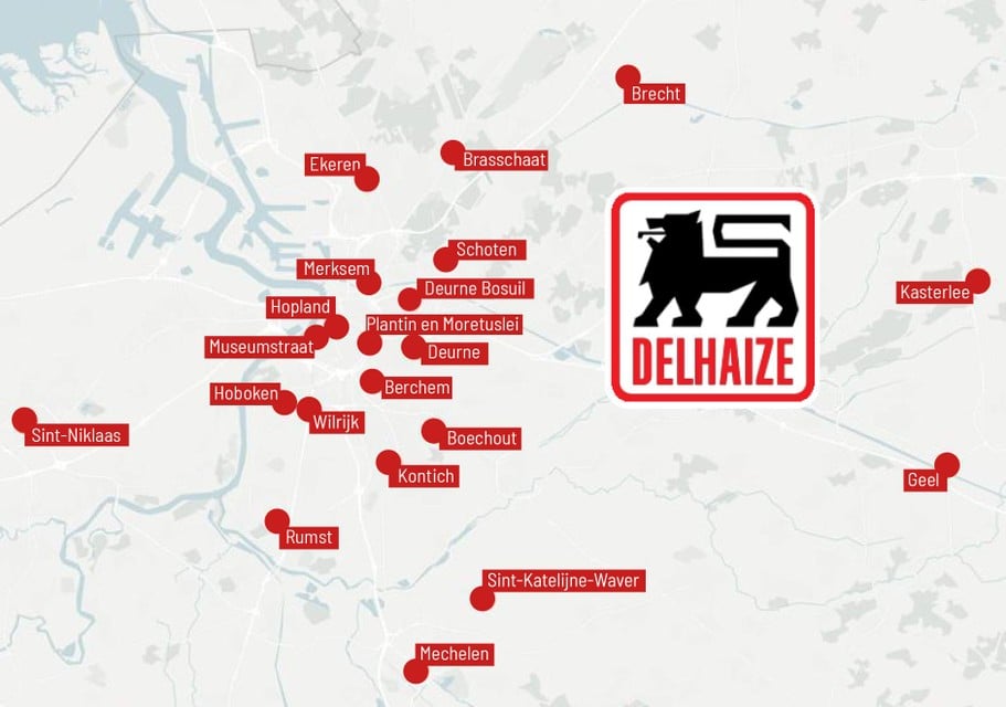 Alle supermarkten uit onze regio die een jaar geleden nog in beheer van Delhaize waren.