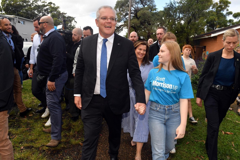 Scott Morrison op verkiezingsdag.