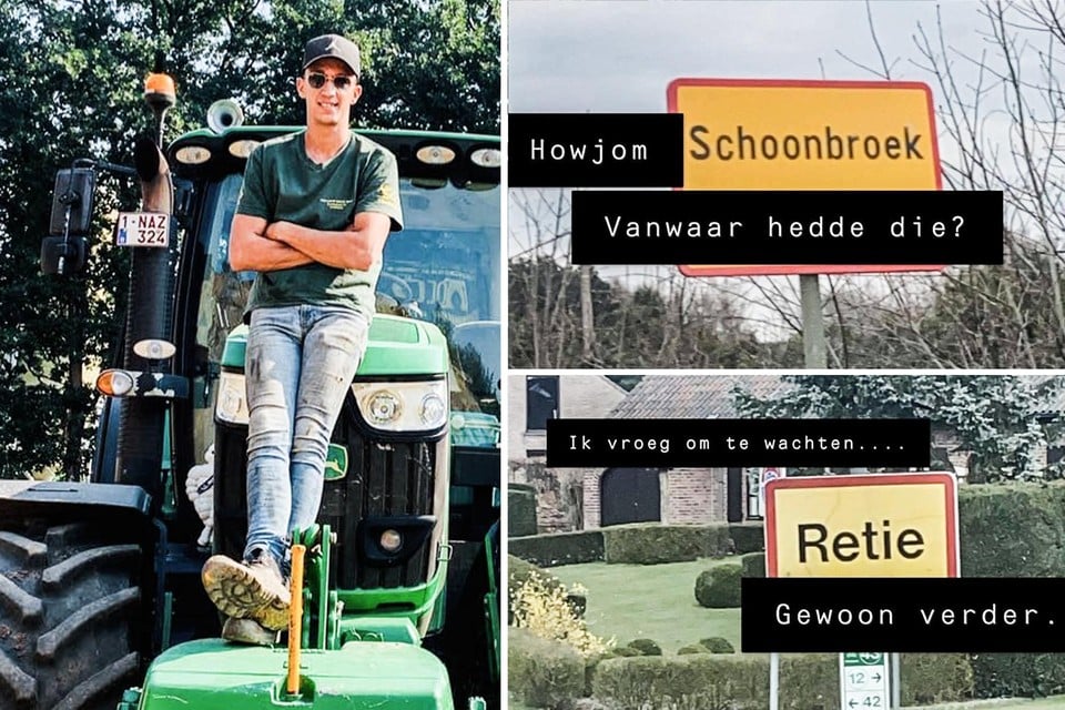 Wanneer grondwerker Yenthe Hofkens met zijn tractor op de baan is, verzint hij geinige woordgrapjes op z‘n Kempens bij borden langs de weg.