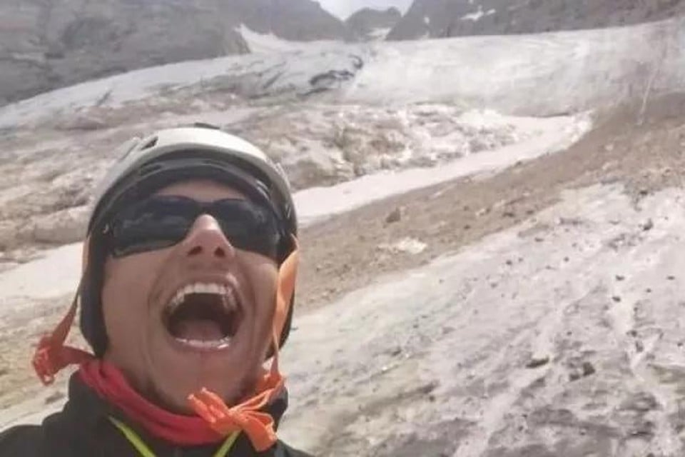 Filippo Bari (27), vlak voor hij door een gletsjer verrast werd. 