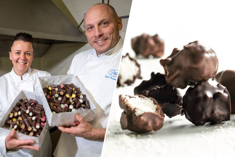 Bart Nauwelaerts en zijn vrouw Christel Grijseels met de buche coco’s. Rechts: de rumrotsen.