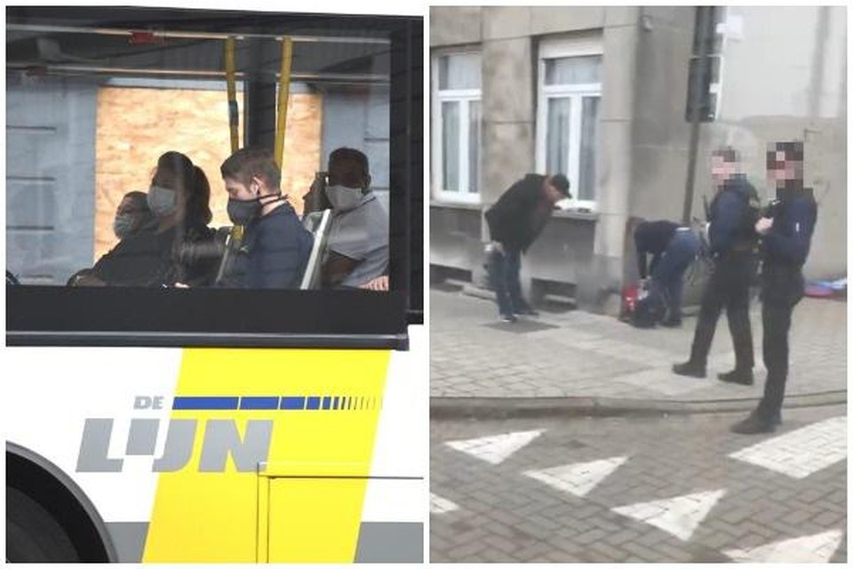 Themabeeld De Lijn (links) en de politie hield de bus tegen aan Dampoort (rechts) 