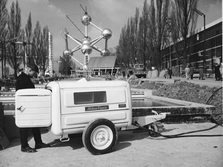 Een compressor van Atlas Copco op de wereldtentoonstelling van 1958.
