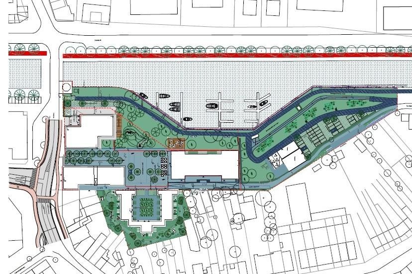 Een overzichtsplan van de site. Bovenaan zie je het kanaal Dessel-Schoten en de jachthaven.