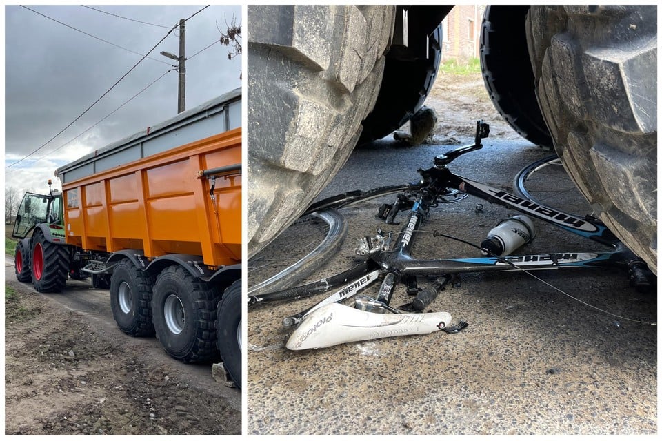 De fietser belandde onder de wielen van het landbouwvoertuig.