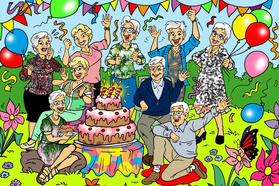 Mia, Fil, Virgenie, Josepha, Anna, Irma en Jef Smets zijn samen 777 jaar.
