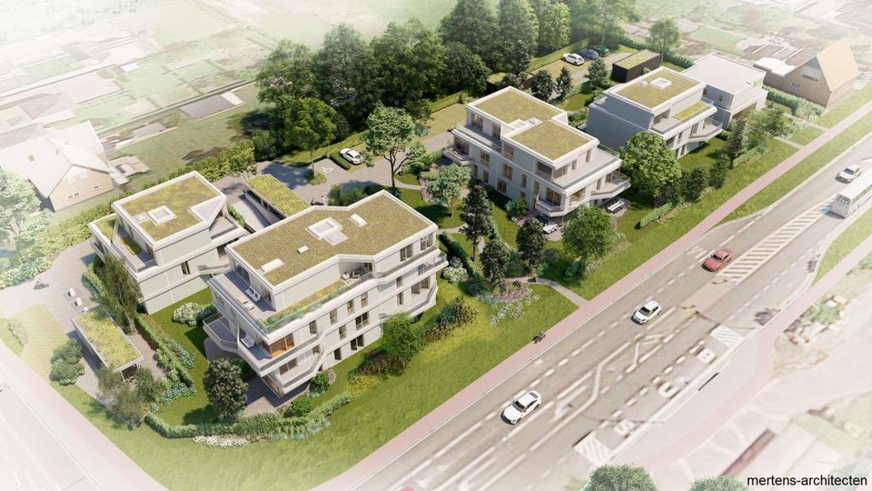 Zo ziet het nieuwe project van vier woonblokken eruit op de site van ‘t Vlimmershof in Vlimmeren.