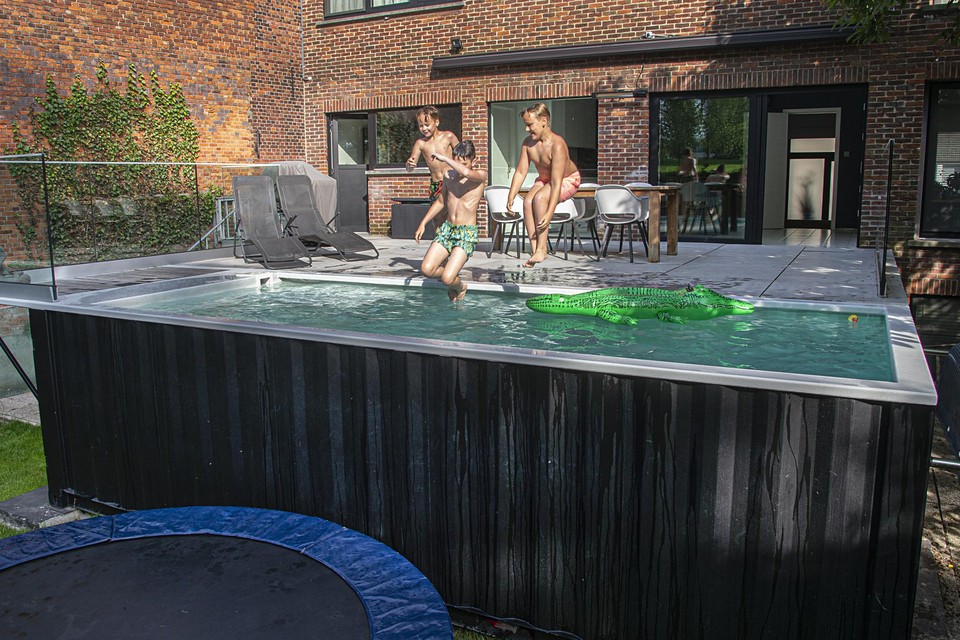 Het containerzwembad in de tuin van Bart Willekens in Balen wordt goed gebruikt.
