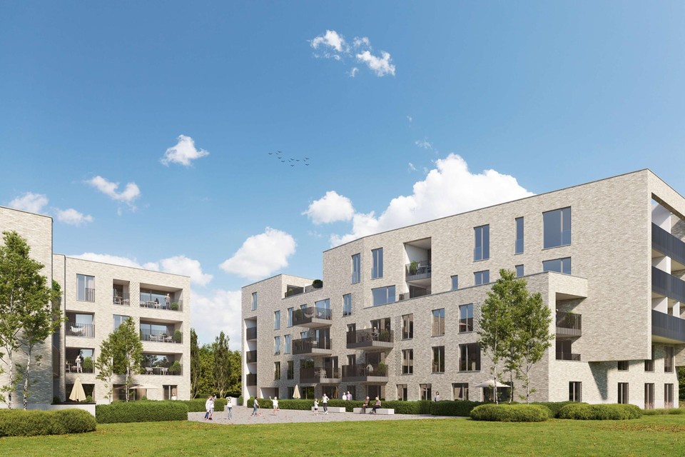 De appartementen hebben hoge raampartijen.